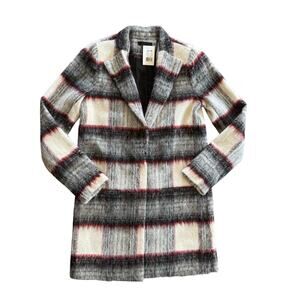 Joe's Jeans Women's Alister Long Wool Blend Coat, Cream/Charcoal Plaid XS NWT